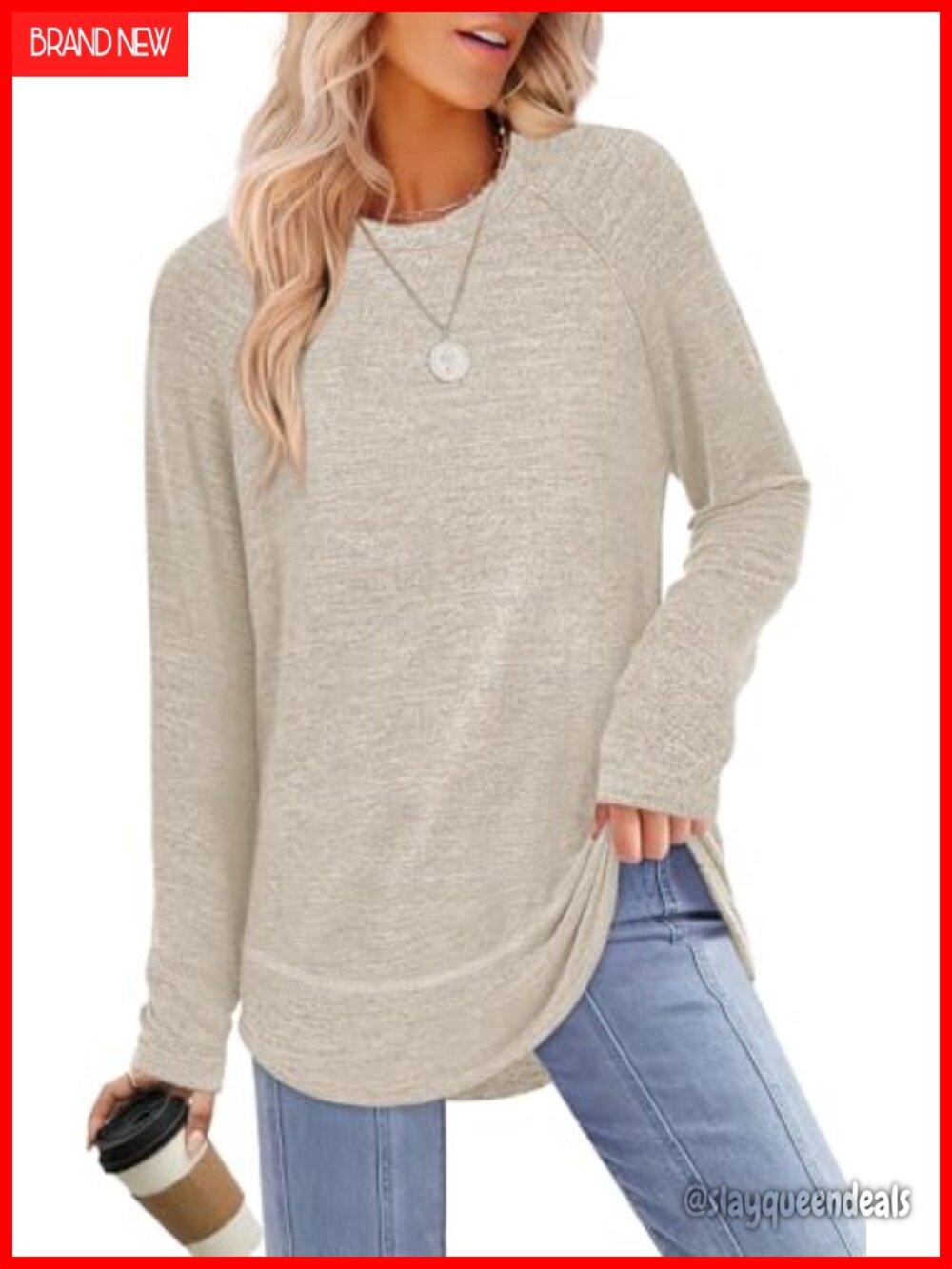 Women's Long Sleeve Tunic Top Loose Fit Crew Neck Pullover Blouse